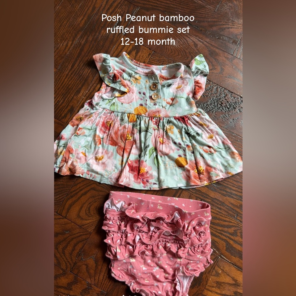 Posh Peanut Floral Ruffled Bummie Set - Pink and Green